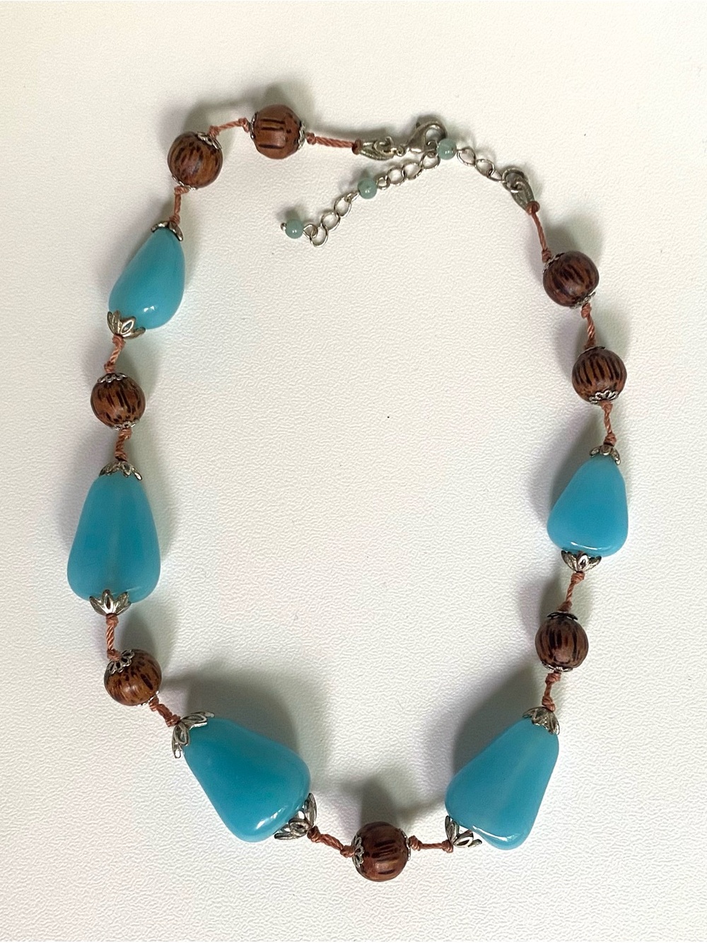 Vintage Blue Stone and Wood Bead Necklace - Unbranded